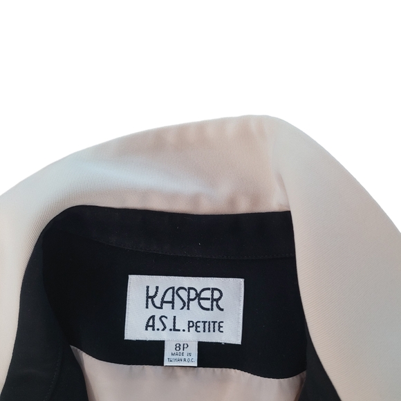 Kasper for A.S.L Women's Button Pocket Shoulder Wrap Blazer Black/White Size 8 - Picture 3 of 5